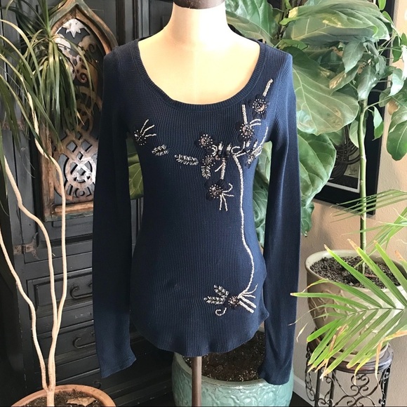 Lucky Brand hand beaded waffle knit thermal top - Picture 1 of 8